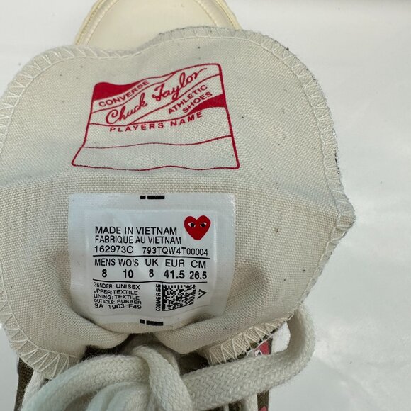 Comme Des Garcons PLAY x Converse Unisex Taylor High Top Sneakers, Size 8M/10W - Picture 13 of 15